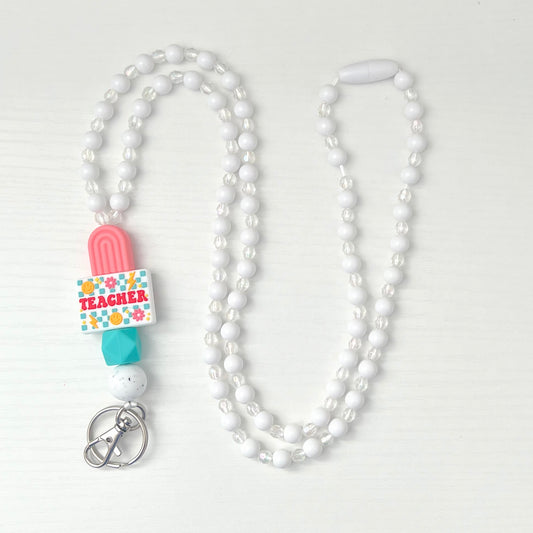 Retro Teacher Beaded Breakaway Lanyard