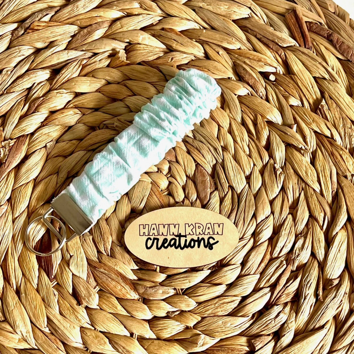 Seafoam Gingham Scrunchie Wristlet Keychain