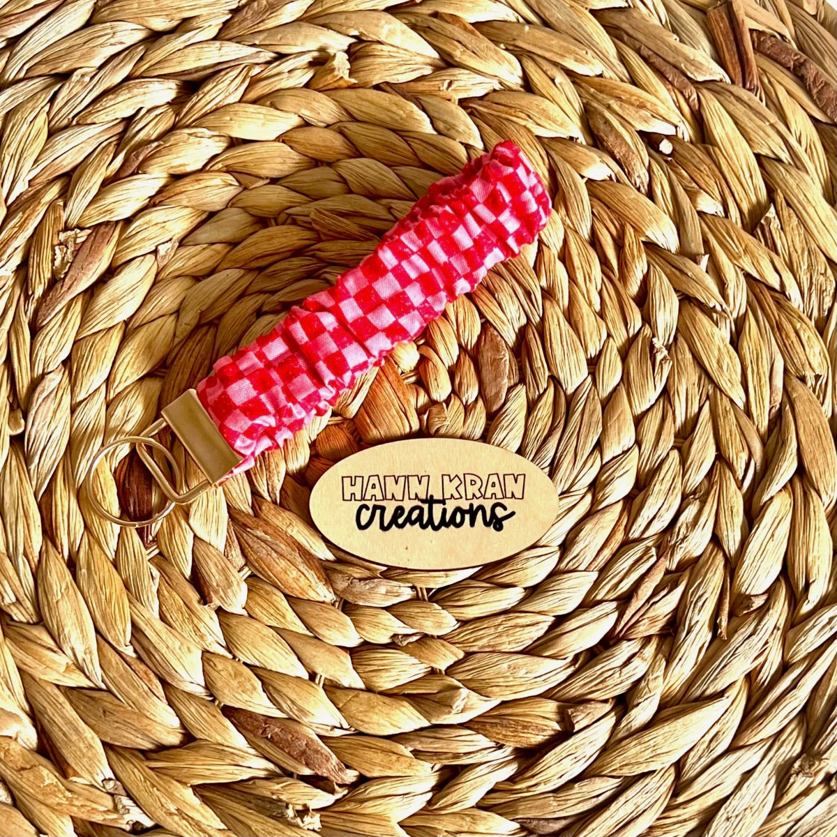 Pink and Red Checkered Scrunchie Wristlet Keychain