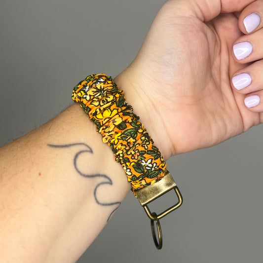 Orange Floral Scrunchie Wristlet Keychain