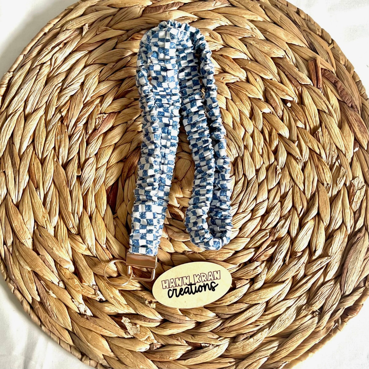 Blue Checkered Scrunchie Lanyard