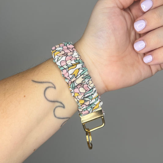 Pastel Floral Scrunchie Wristlet Keychain