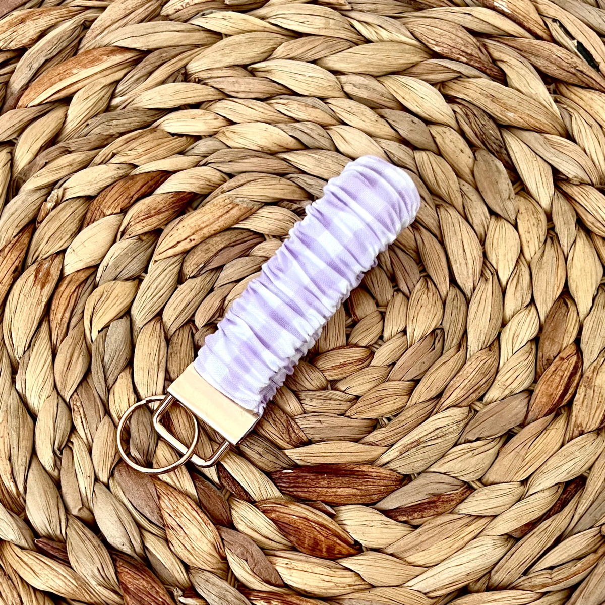 Lavender Gingham Scrunchie Wristlet Keychain