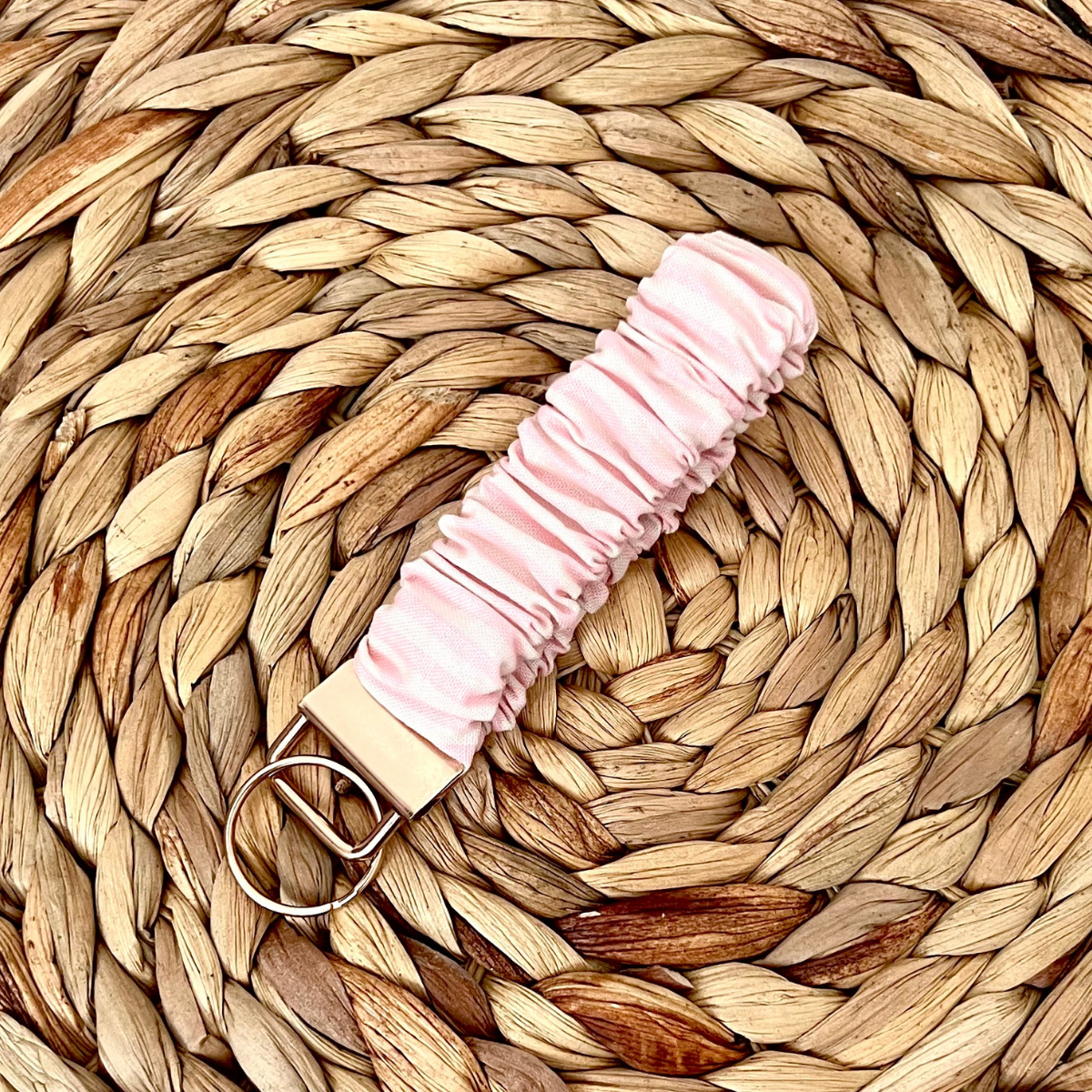 Monochrome Pink Stripe Scrunchie Wristlet Keychain