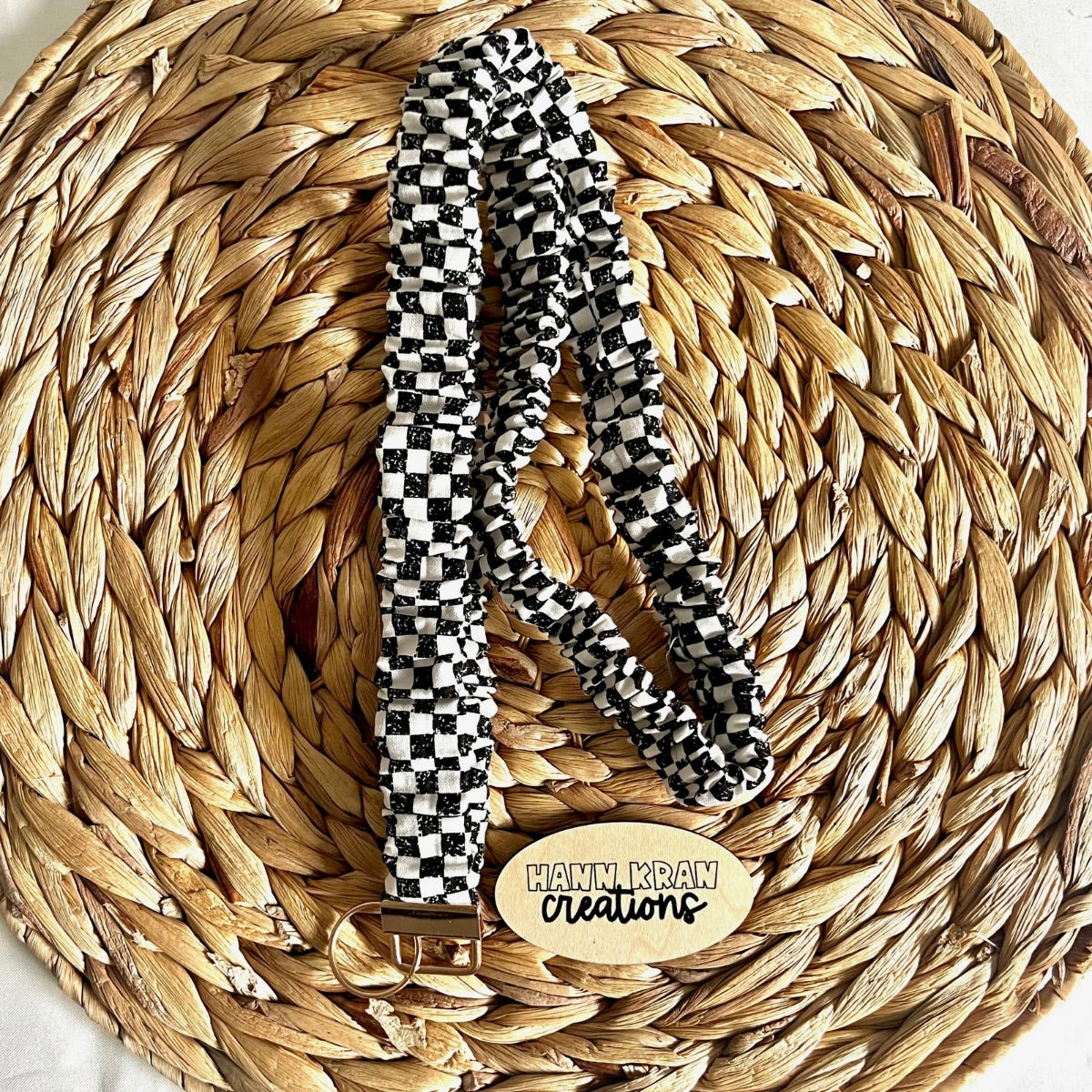 Black and White Checkered Scrunchie Lanyard
