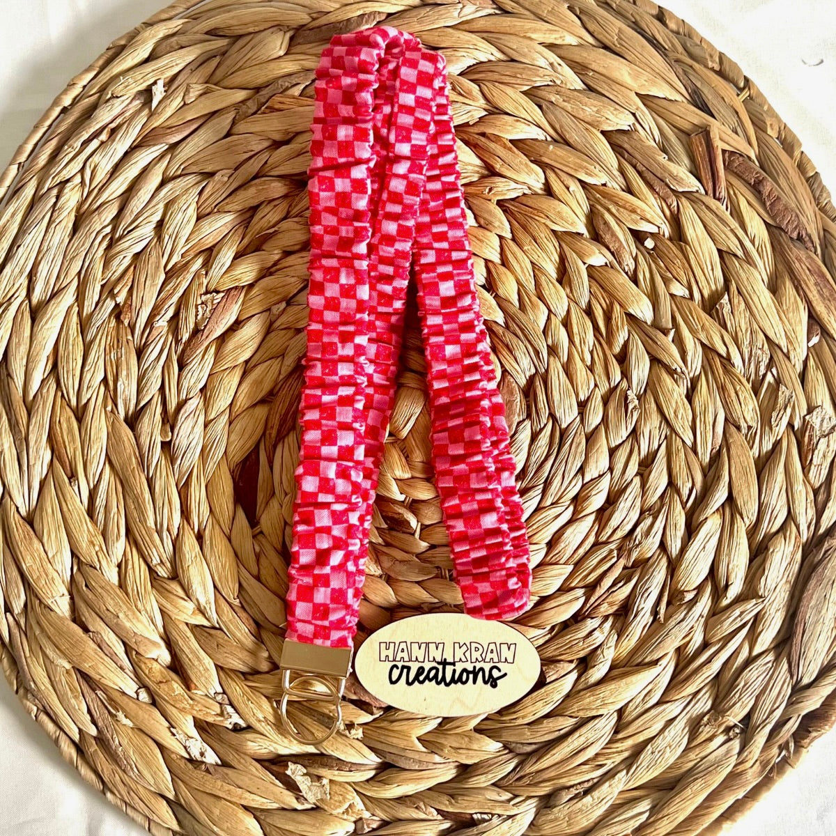 Pink and Red Checkered Scrunchie Lanyard