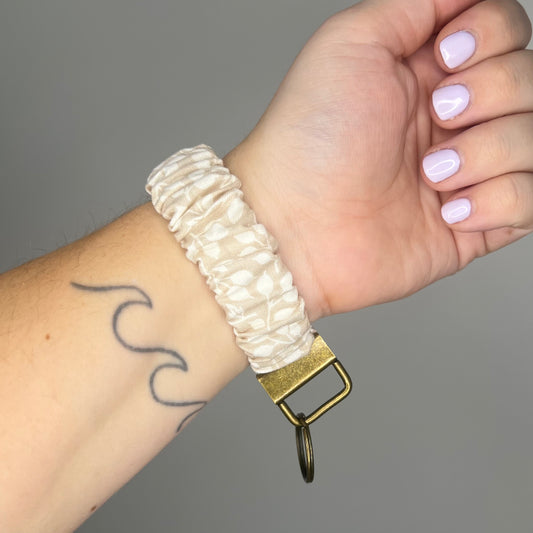 Creamy Floral Scrunchie Wristlet Keychain