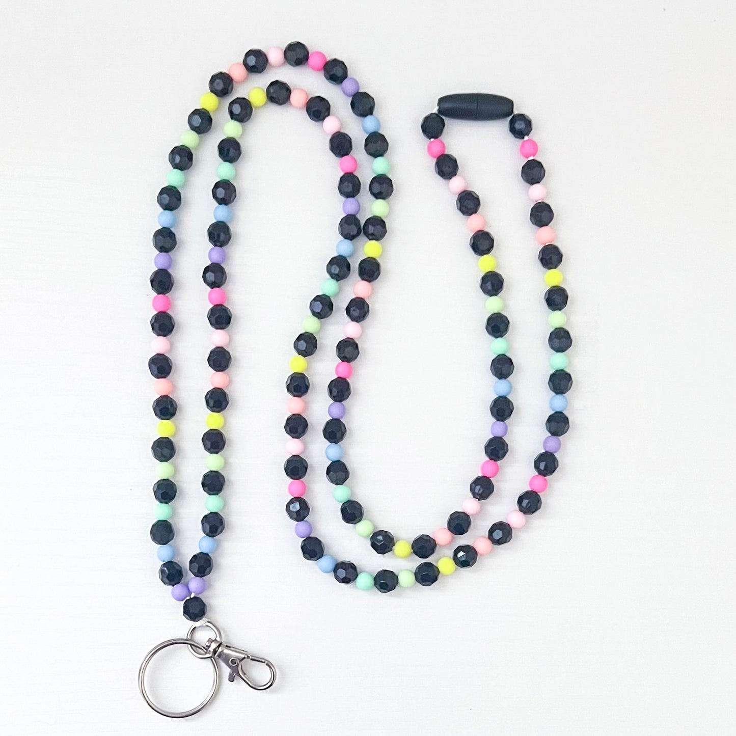 Black and Rainbow Beaded Breakaway Lanyard