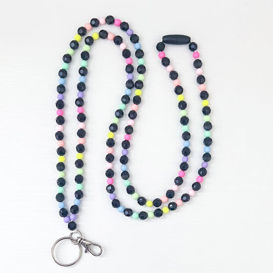 Black and Rainbow Beaded Breakaway Lanyard