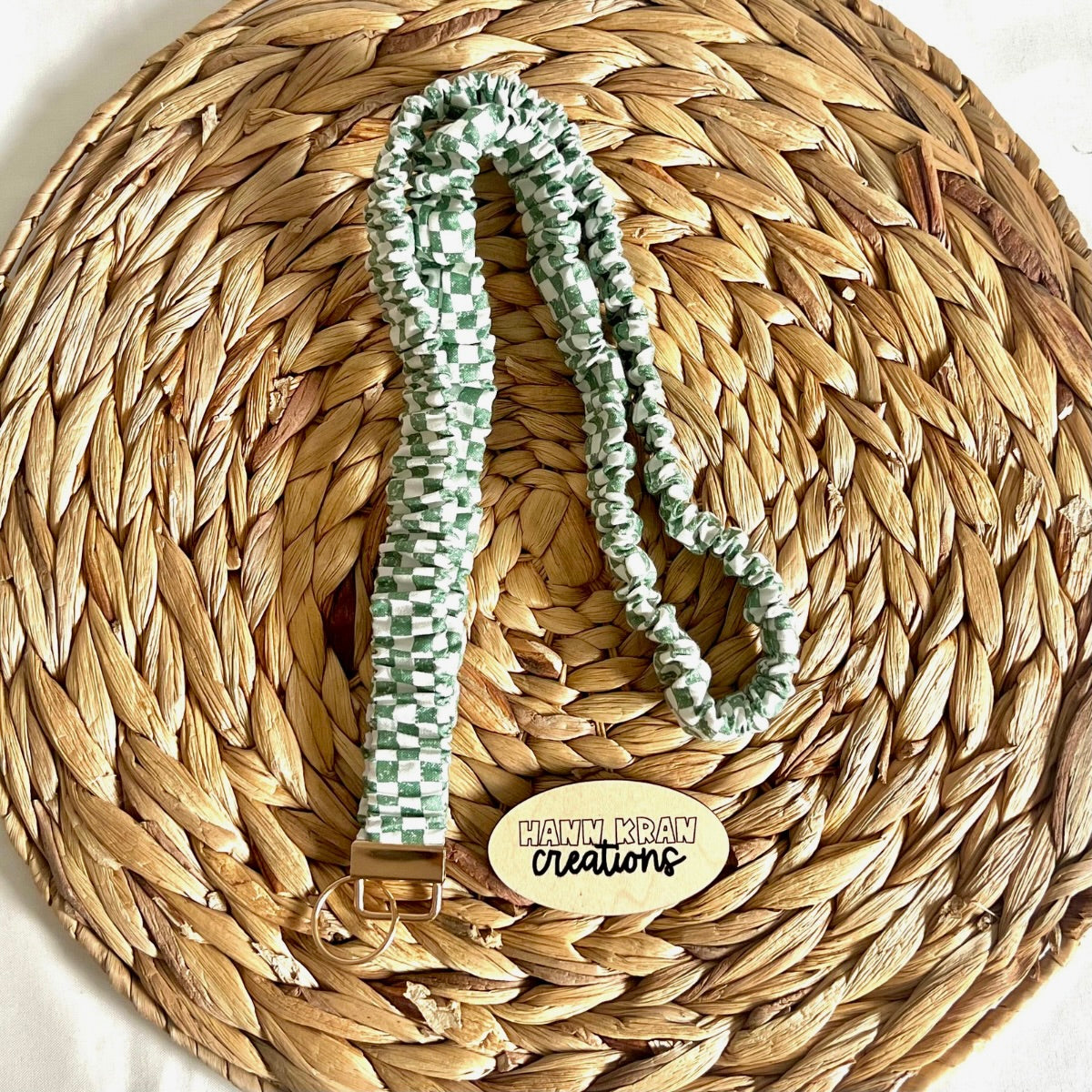 Green Checkered Scrunchie Lanyard