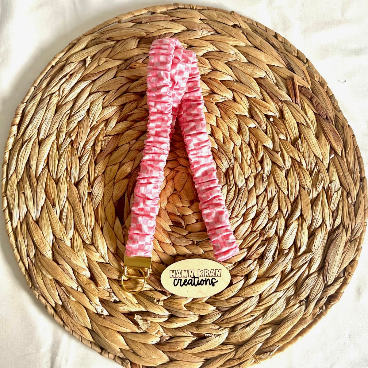 Light and Dark Pink Checkered Scrunchie Lanyard