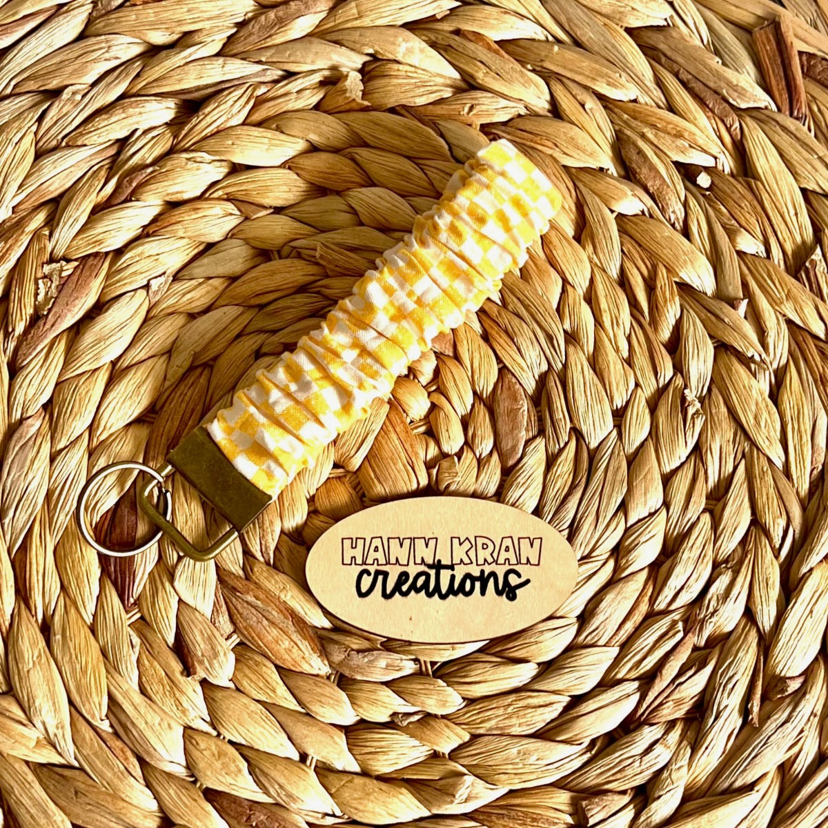 Golden Checkered Scrunchie Wristlet Keychain