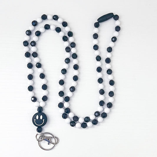 Black and White Smile Beaded Breakaway Lanyard