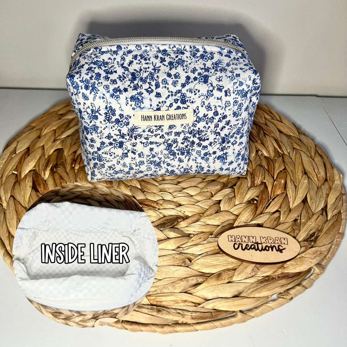 Small Vintage Blue Makeup Bag