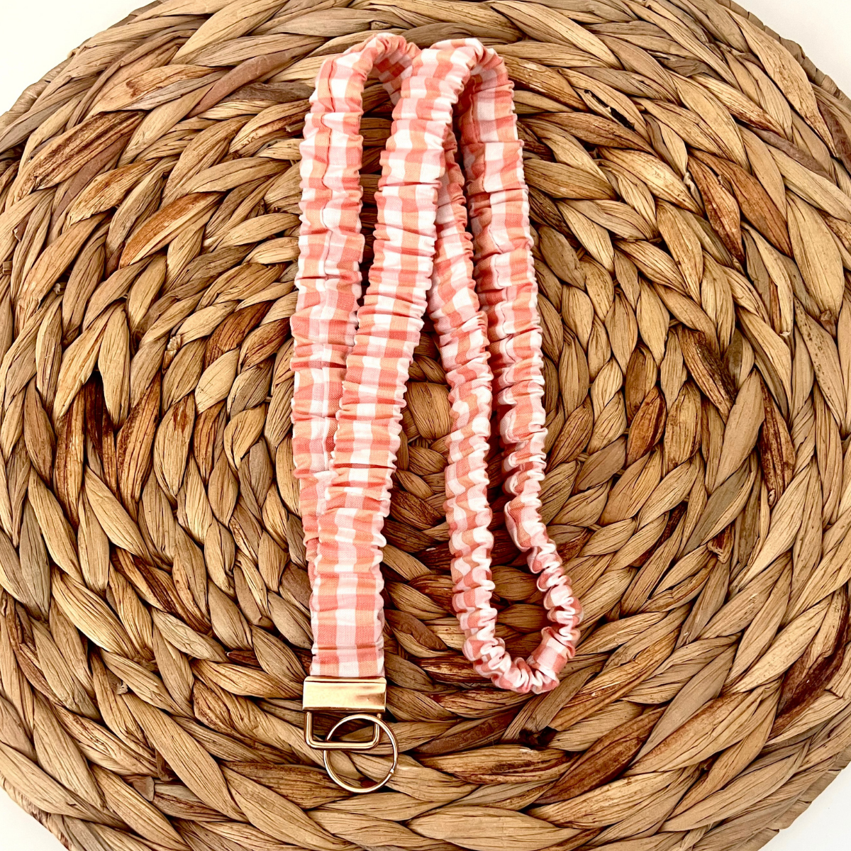Peachy Gingham Scrunchie Lanyard