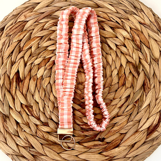Peachy Gingham Scrunchie Lanyard