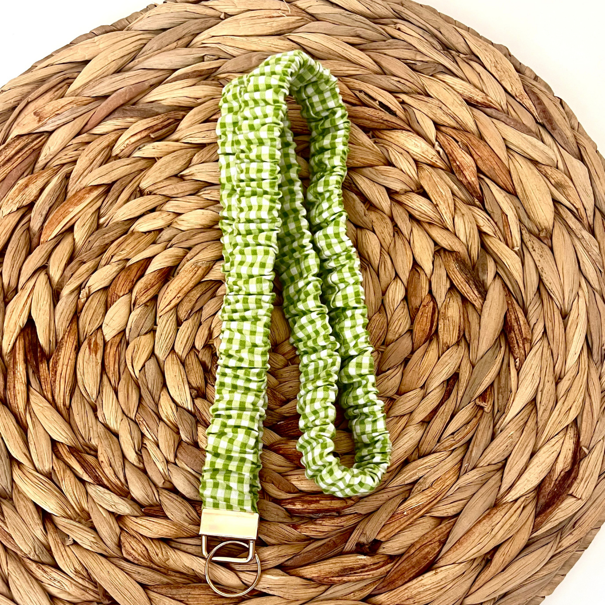 Green Gingham Scrunchie Lanyard