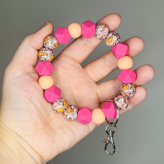 Pink & Orange Pumpkins Wristlet Keychain