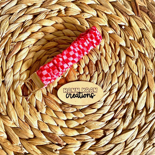 Pink and Red Checkered Scrunchie Wristlet Keychain