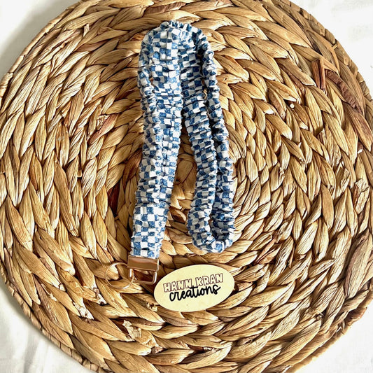 Blue Checkered Scrunchie Lanyard