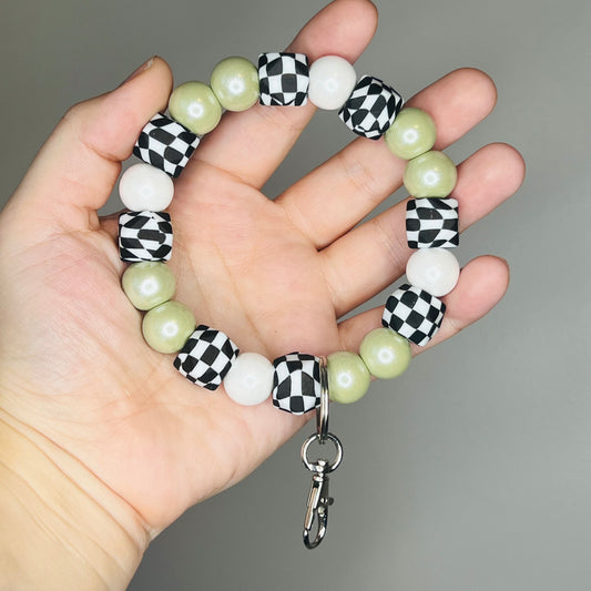 Green Opal Checkered Wristlet Keychain