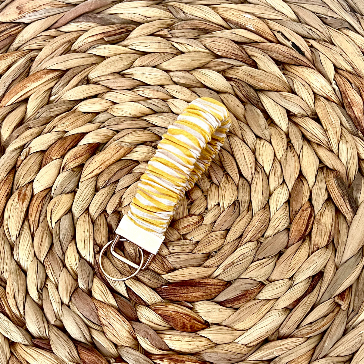 Yellow Stripe Scrunchie Wristlet Keychain