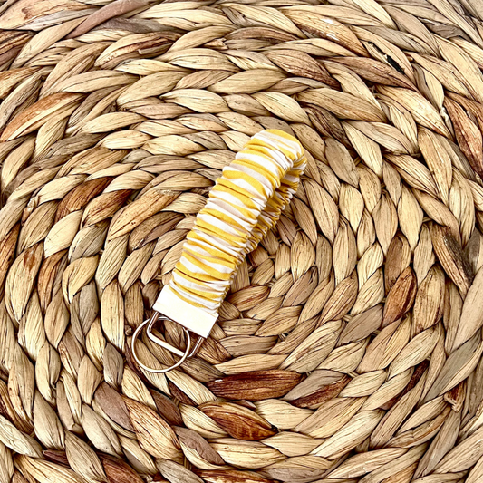 Yellow Stripe Scrunchie Wristlet Keychain