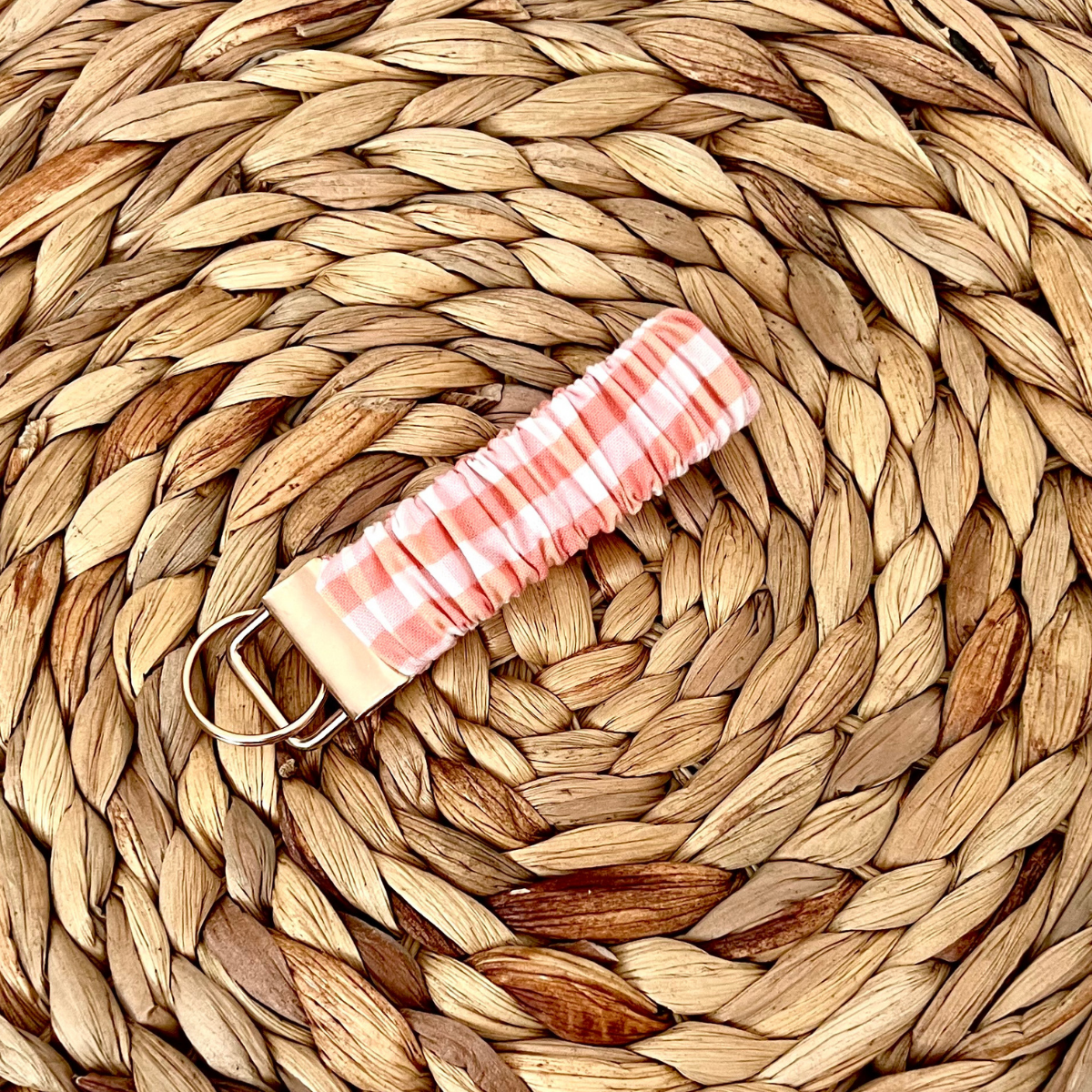 Peachy Gingham Scrunchie Wristlet Keychain