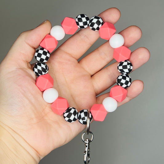 Coral Checkered Wristlet Keychain