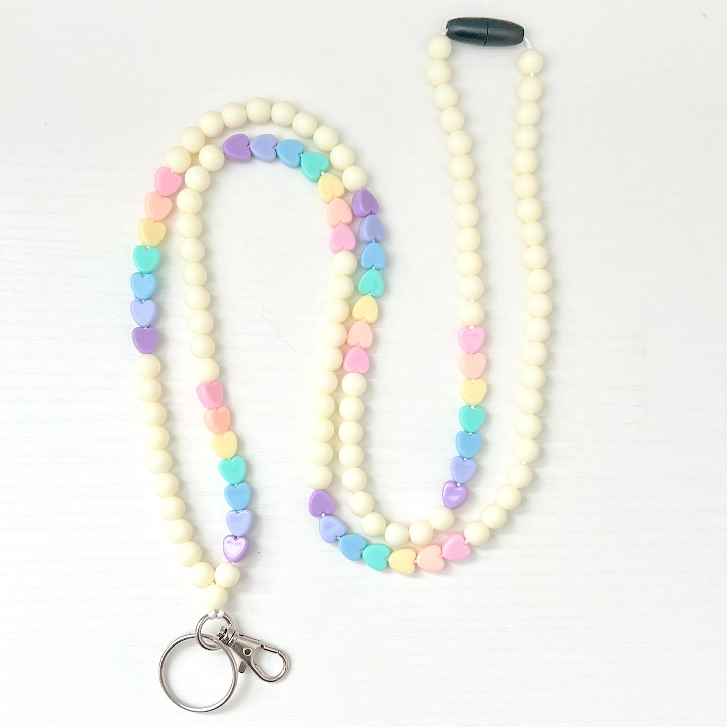 Rainbow Hearts Beaded Breakaway Lanyard