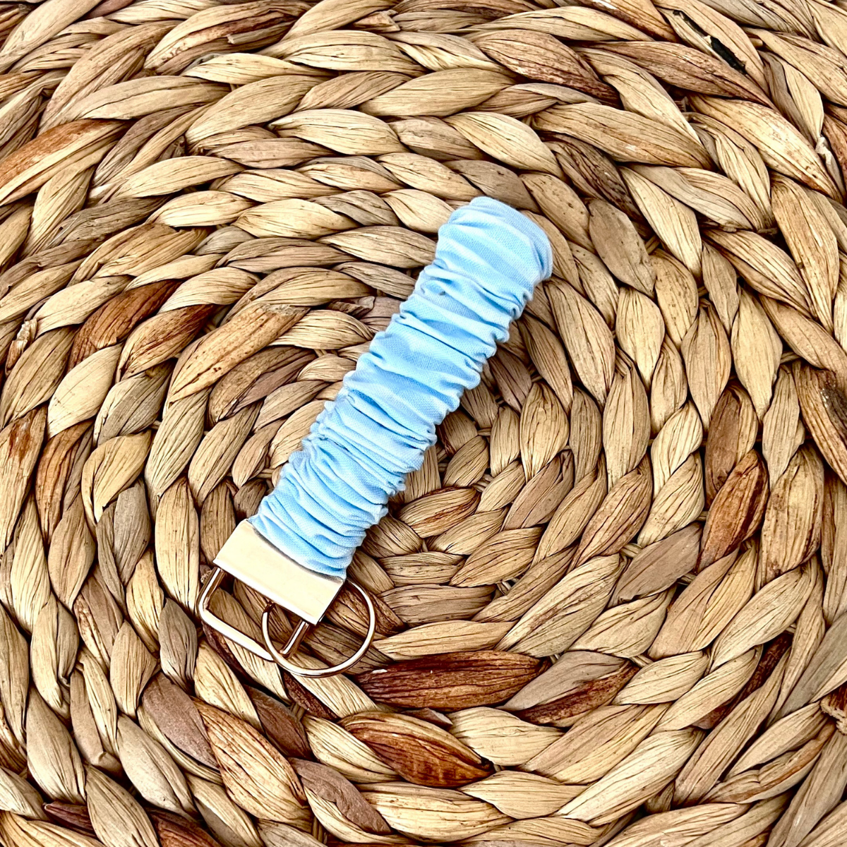 Monochrome Blue Stripe Scrunchie Wristlet Keychain
