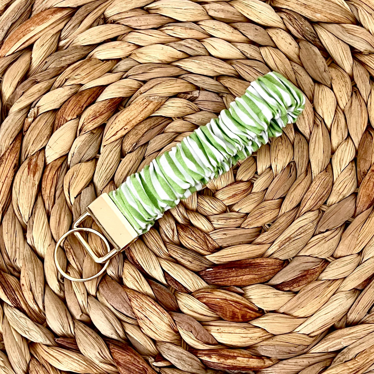 Green Stripe Scrunchie Wristlet Keychain