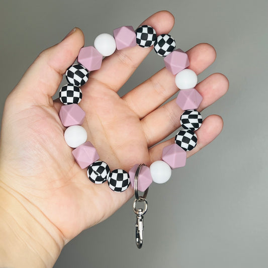 Mauve Checkered Wristlet Keychain