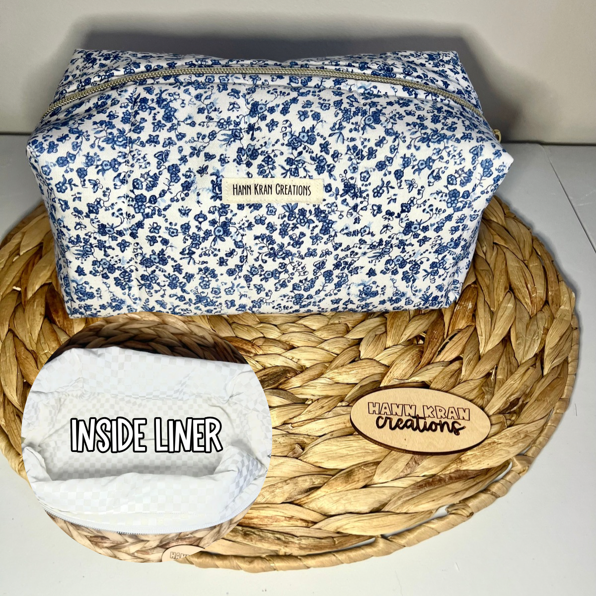 Large Vintage Blue Makeup Bag